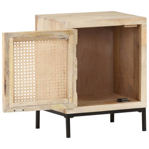 Mobiletto con anta 40x30x50 cm Legno Massello di Mango e Canna Naturale