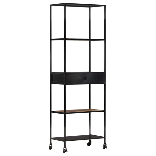 Libreria con 1 Cassetto 60x35x180 cm in Legno di Mango Grezzo e Ferro