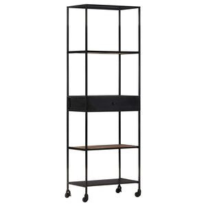 Libreria con 1 Cassetto 60x35x180 cm in Legno di Mango Grezzo e Ferro
