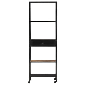 Libreria con 1 Cassetto 60x35x180 cm in Legno di Mango Grezzo e Ferro