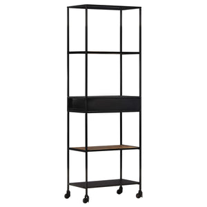 Libreria con 1 Cassetto 60x35x180 cm in Legno di Mango Grezzo e Ferro