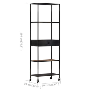 Libreria con 1 Cassetto 60x35x180 cm in Legno di Mango Grezzo e Ferro
