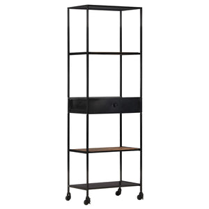 Libreria con 1 Cassetto 60x35x180 cm in Legno di Mango Grezzo e Ferro