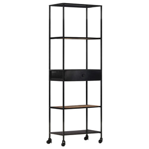 Libreria con 1 Cassetto 60x35x180 cm in Legno di Mango Grezzo e Ferro