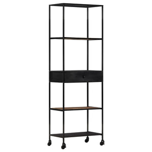 Libreria con 1 Cassetto 60x35x180 cm in Legno di Mango Grezzo e Ferro