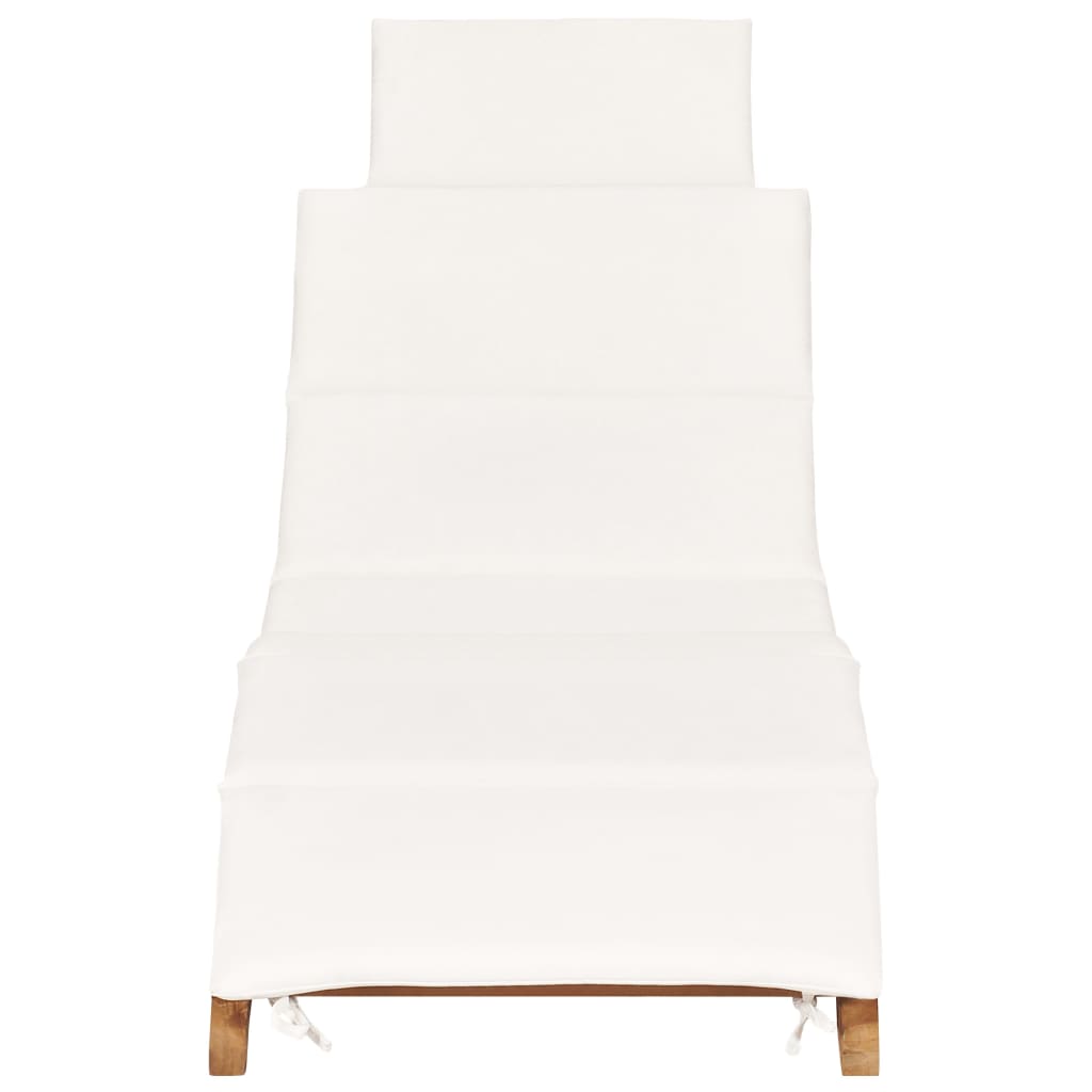 Lettino Prendisole Cuscino Bianco Crema in Teak
