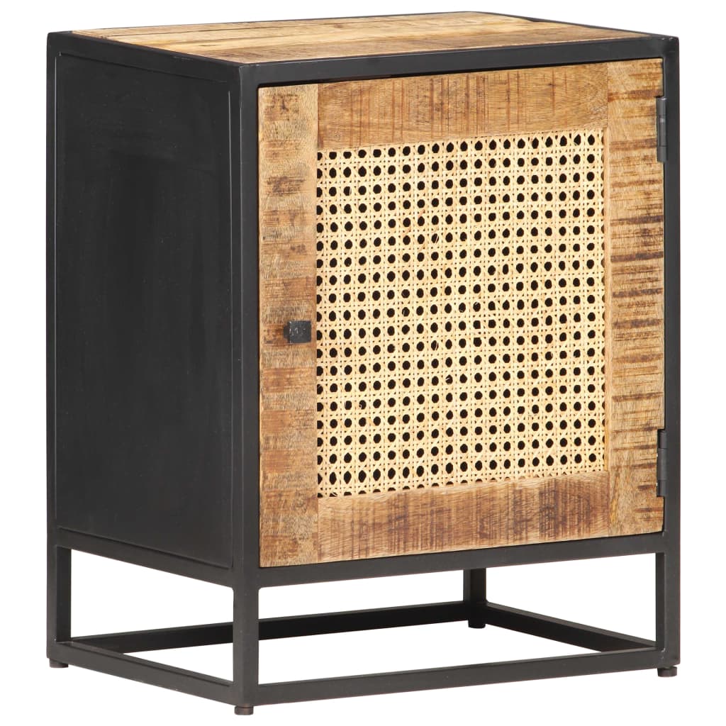 Mobiletto con anta 40x30x50 cm Legno di Mango Grezzo e Canna Naturale