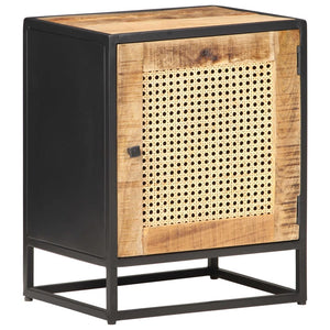 Mobiletto con anta 40x30x50 cm Legno di Mango Grezzo e Canna Naturale