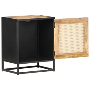 Mobiletto con anta 40x30x50 cm Legno di Mango Grezzo e Canna Naturale