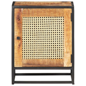 Mobiletto con anta 40x30x50 cm Legno di Mango Grezzo e Canna Naturale