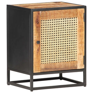 Mobiletto con anta 40x30x50 cm Legno di Mango Grezzo e Canna Naturale