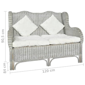 Divanetto 2 Posti Grigio in Rattan Naturale e Lino