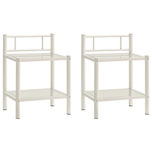 Comodini 2 pz in Metallo Bianco e Vetro Trasparente