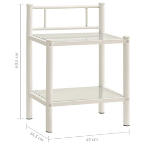 Comodini 2 pz in Metallo Bianco e Vetro Trasparente