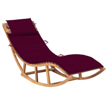 Charger l&#39;image dans la galerie, Lettino Prendisole a Dondolo con Cuscino Rosso Vino in Massello di Teak