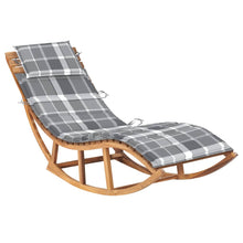 Load image into Gallery viewer, Lettino Prendisole a Dondolo con Cuscino Grigio Scozzese in Massello di Teak