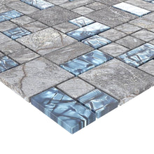 Carica l&#39;immagine nel visualizzatore di Gallery, Piastrelle Mosaico 22 pz Grigio e Blu 30x30 cm in Vetro