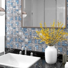 Carica l&#39;immagine nel visualizzatore di Gallery, Piastrelle Mosaico 22 pz Grigio e Blu 30x30 cm in Vetro