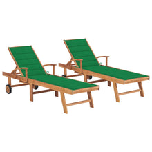 Charger l&#39;image dans la galerie, Lettini Prendisole 2 pz con Cuscini Verdi in Legno di Teak