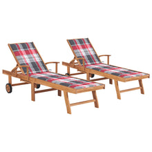 Carica l&#39;immagine nel visualizzatore di Gallery, Lettini Prendisole 2 pz con Cuscini Rosso Scozzese in Teak