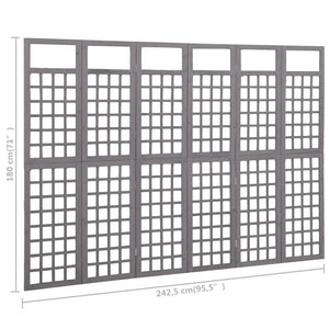 Separè 6 Pannelli in Legno di Abete Grigio 242,5x180 cm
