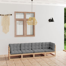 Carica l&#39;immagine nel visualizzatore di Gallery, Divano da Giardino 4 Posti con Cuscini Grigi in Legno Massello di Pino Naturale