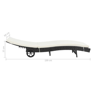 Lettini Prendisole 2 pz con Ruote con Cuscini Bianchi in Polyrattan Nero