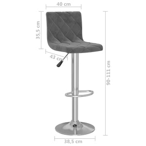 Sedie da Bar 2 pz Grigio Scuro in Velluto