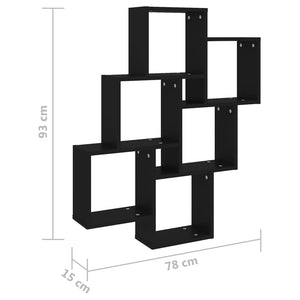 Mensola da Parete a 6 Cubi Nera 78x15x93 cm in Legno Multistrato