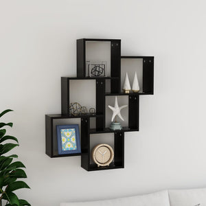 Mensola da Parete a 6 Cubi Nera 78x15x93 cm in Legno Multistrato