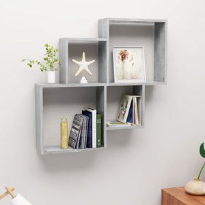 Mensola a Muro 4 Cubi Grigio Cemento 80x15x78,5cm Legno Multistrato