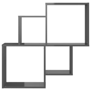 Mensola a Muro 4 Cubi Grigio Lucido 80x15x78,5cm Legno Multistrato