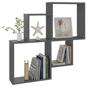 Mensola a Muro 4 Cubi Grigio Lucido 80x15x78,5cm Legno Multistrato