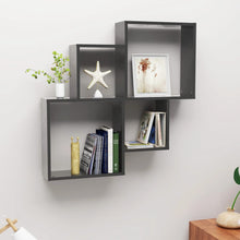 Laden Sie das Bild in den Galerie-Viewer, Mensola a Muro 4 Cubi Grigio Lucido 80x15x78,5cm Legno Multistrato