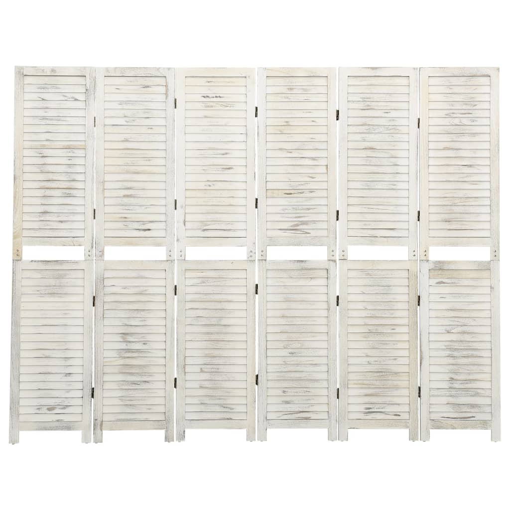 Separè 6 Pannelli Bianco Antico 215x166 cm in Legno Massello