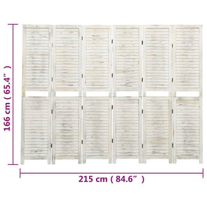 Separè 6 Pannelli Bianco Antico 215x166 cm in Legno Massello