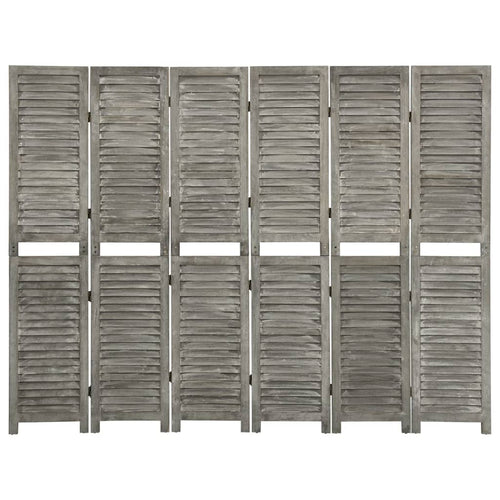 Separè 6 Pannelli Grigio 214x166 cm in Legno Massello