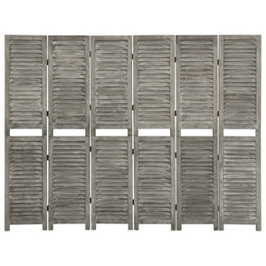 Separè 6 Pannelli Grigio 214x166 cm in Legno Massello