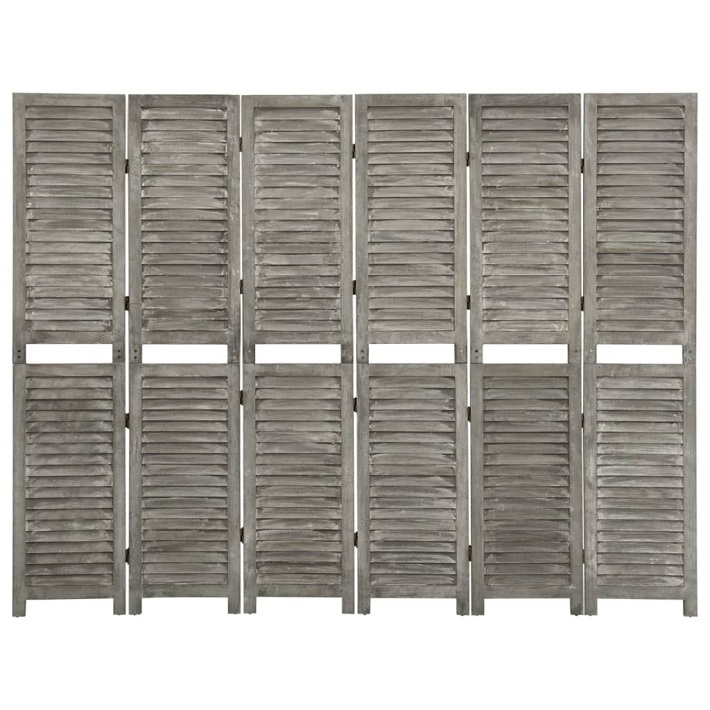 Separè 6 Pannelli Grigio 214x166 cm in Legno Massello