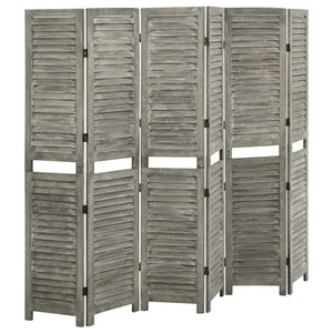 Separè 6 Pannelli Grigio 214x166 cm in Legno Massello