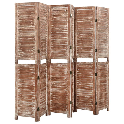 Separè 6 Pannelli Marrone 210x165cm in Legno Massello