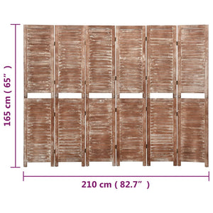 Separè 6 Pannelli Marrone 210x165cm in Legno Massello