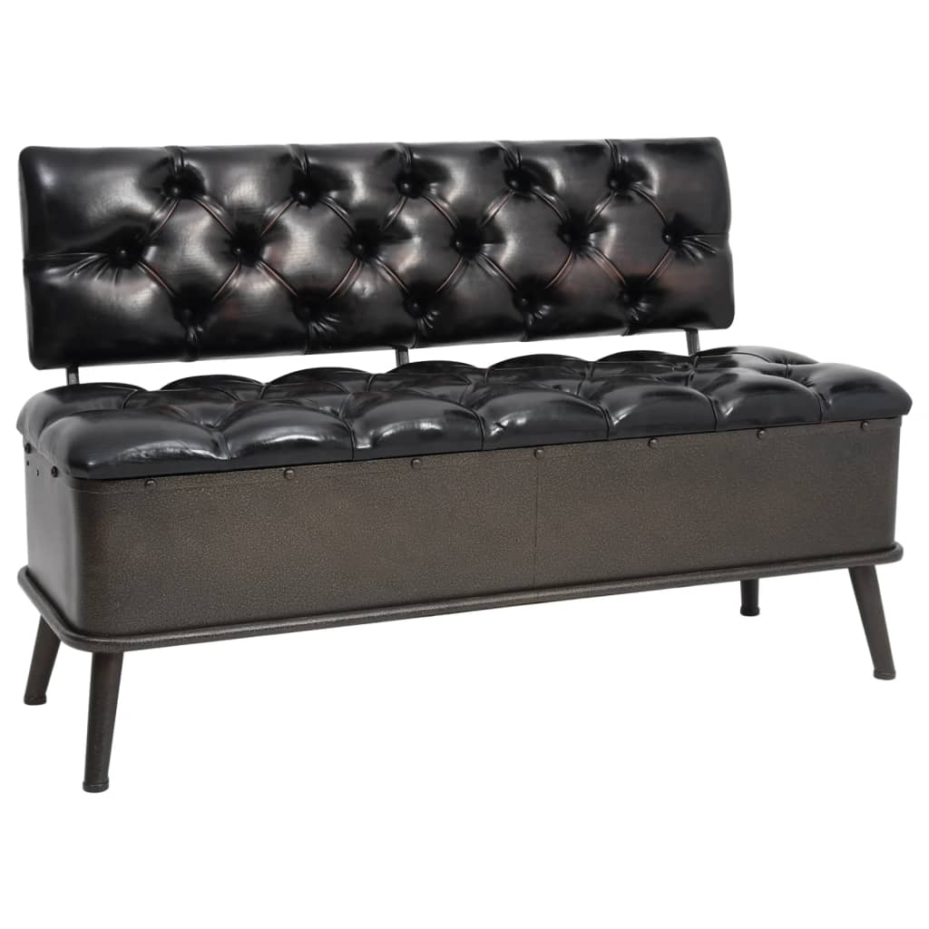 Panca Pouf con Schienale e Vano contenitore 110 cm Nera in Similpelle