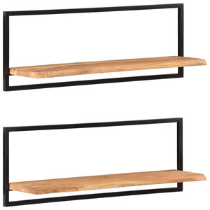Mensole Parete 2pz 100x24x35 cm Legno Massello Acacia e Acciaio
