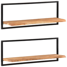 Load image into Gallery viewer, Mensole Parete 2pz 100x24x35 cm Legno Massello Acacia e Acciaio