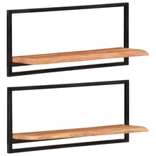 Load image into Gallery viewer, Mensole Parete 2pz 80x25x35 cm Legno Massello Acacia e Acciaio