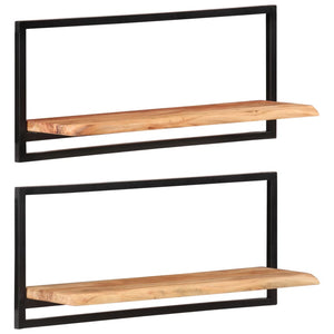 Mensole Parete 2pz 80x25x35 cm Legno Massello Acacia e Acciaio