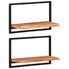 Load image into Gallery viewer, Mensole Parete 2pz 60x25x35 cm Legno Massello Acacia e Acciaio
