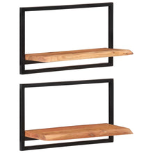 Load image into Gallery viewer, Mensole Parete 2pz 60x25x35 cm Legno Massello Acacia e Acciaio