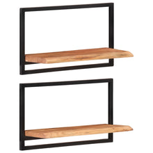 Load image into Gallery viewer, Mensole Parete 2pz 60x25x35 cm Legno Massello Acacia e Acciaio
